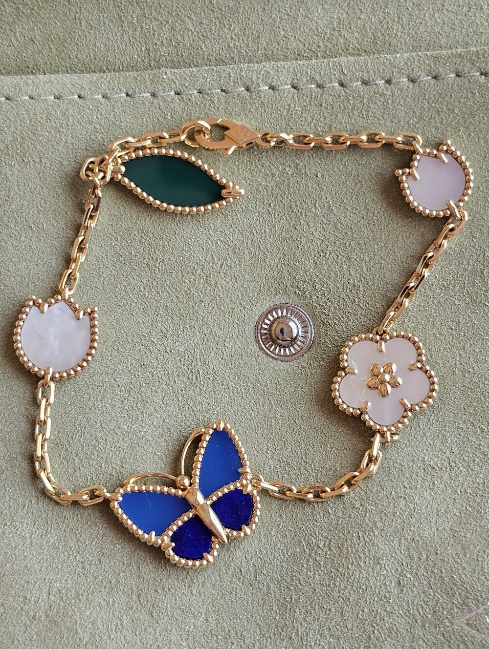 Van Cleef & Arpels Gold 18k LAPIS LASULI Butterfly & MOP Charm Bracelet NEW VCA